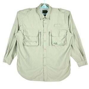 Cabelas Guidewear Men's Light Green Nylon Fishing Shirt XL Pockets & Button Tabs